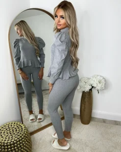 Fefe Puff Sleeve Ribbed Loungewear - Grey