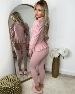 Fefe Puff Sleeve Ribbed Loungewear - Light Pink