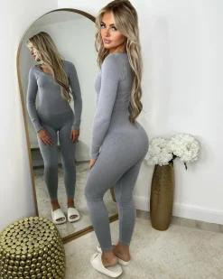 Florence Ribbed Scoop Neck Jumpsuit- Grey