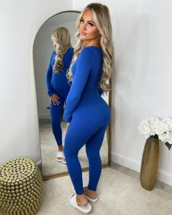 Florence Ribbed Scoop Neck Jumpsuit- Royal Blue