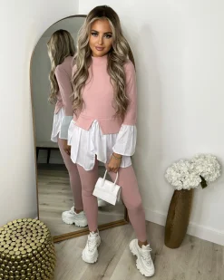 Francine Shirt Jumper Loungewear Set - Light Pink