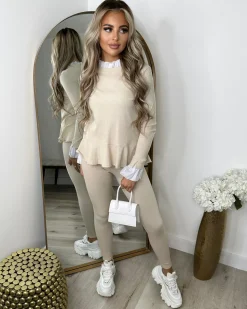 Francine Shirt Jumper Loungewear Set - Beige