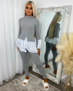 Francine Shirt Jumper Loungewear Set - Grey