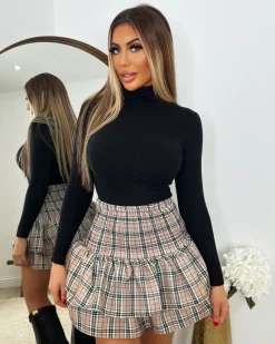 Frankie High Waisted Tiered Mini Skirt - Checked Print