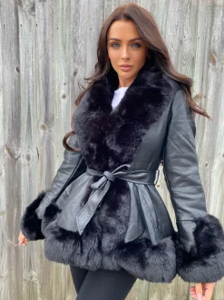 Freya Belted Fur Coat - Black