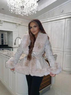 Freya Belted Fur Coat - Cream