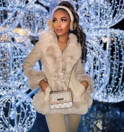 Freya Belted Fur Coat - Cream