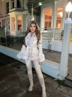 Freya Belted Fur Coat - Cream