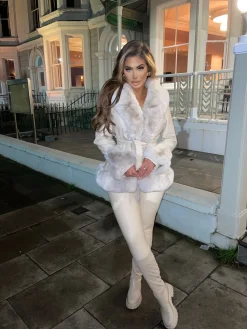 Freya Belted Fur Coat - Cream