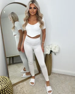 Gabbie Corset Style Short Sleeve Gym Set - White