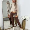 Gabby Ribbed High Waisted Leggings - Brown