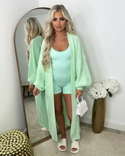 Gabriella Knitted Long Cardigan - Mint