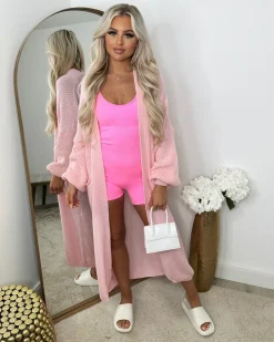 Gabriella Knitted Long Cardigan - Baby Pink