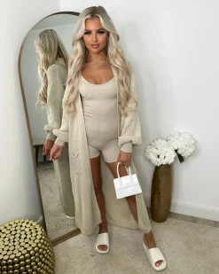 Gabriella Knitted Long Cardigan - Beige