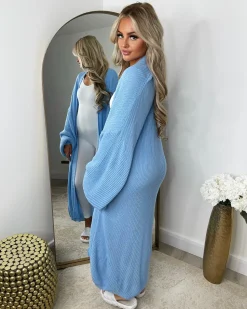 Gabriella Knitted Long Cardigan - Baby Blue