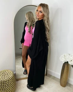 Gabriella Knitted Long Cardigan - Black