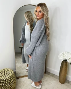 Gabriella Knitted Long Cardigan - Light Grey