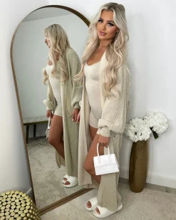 Gabriella Knitted Long Cardigan - Beige