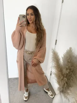 Gabriella Knitted Long Cardigan - Pink