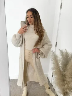 Gabriella Knitted Long Cardigan - Beige