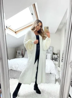 Gabriella Knitted Long Cardigan - Cream