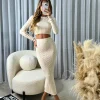 Gemma Cable Knit Skirt & Crop Jumper Set - Cream