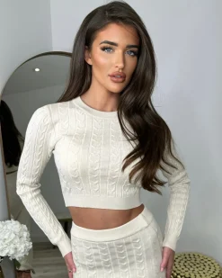 Gemma Cable Knit Skirt & Crop Jumper Set - Cream