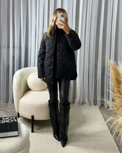Gracie Quilted Short Collared Jacket- Black