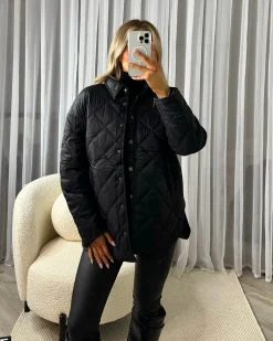 Gracie Quilted Short Collared Jacket- Black