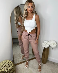 Harley Leather Look Joggers - Pink