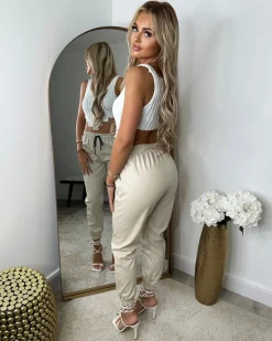 Harley Leather Look Joggers - Beige