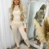 Hazel Slit Front Puff Sleeve Loungewear Set - Beige