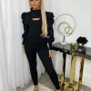 Hazel Slit Front Puff Sleeve Loungewear Set - Black