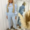 Hazel Slit Front Puff Sleeve Loungewear Set - Baby Blue
