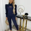 Hazel Slit Front Puff Sleeve Loungewear Set - Navy