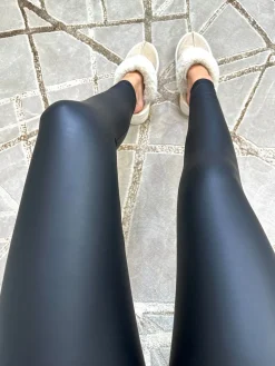 High Waist Faux Leather Leggings - Black