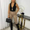 High Waisted Central Gold Button Leggings - Camel