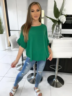 Inari Frill Detail Oversize Top - Bottle Green
