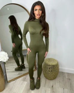 Indie Ribbed Contour Jumpsuit- Khaki