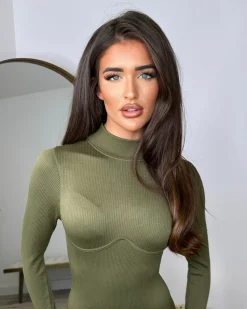 Indie Ribbed Contour Jumpsuit- Khaki