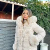 Isobella Belted Faux Fur Trim Hooded Coat - Beige