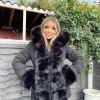Isobella Belted Faux Fur Trim Hooded Coat - Black