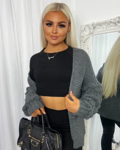 Jamie Short Bubble Sleeve Cardigan - Charcoal