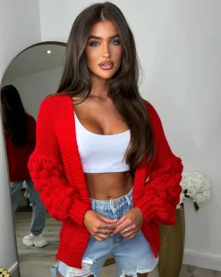 Jamie Short Bubble Sleeve Cardigan - Red