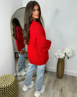 Jamie Short Bubble Sleeve Cardigan - Red