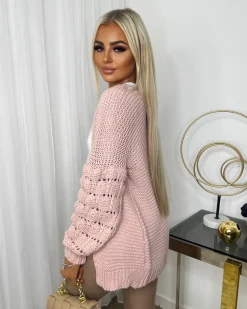 Jamie Short Bubble Sleeve Cardigan - Pink