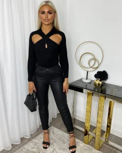 Jesy PU Cargo Trousers - Black