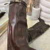 Kasia Knee High Fold Over Heels Boots - Chocolate