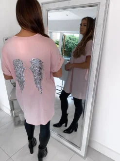 Katie Wings Short Sleeve Oversize Top - Pink