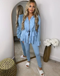Kayla Frill Full Zip Loungewear - Blue